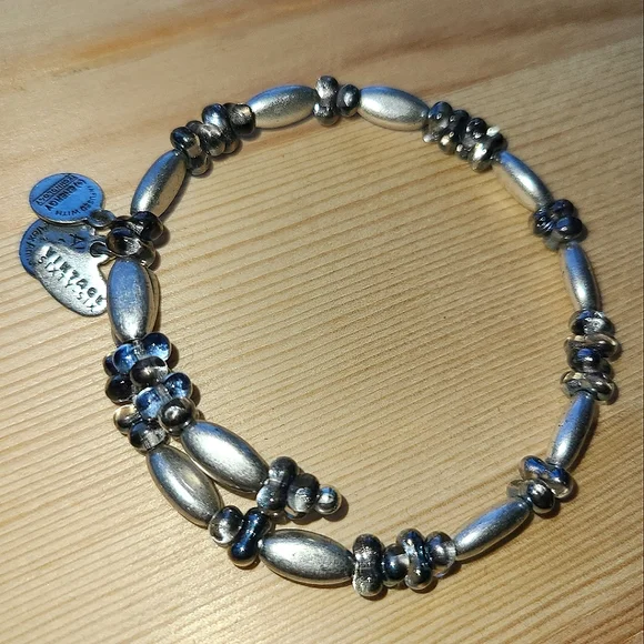 🎉2xHP🎉 NWOT Alex and Ani Vintage Sixty-Six Silver Gunmetal Bead Wrap Bracelet - Picture 2 of 4